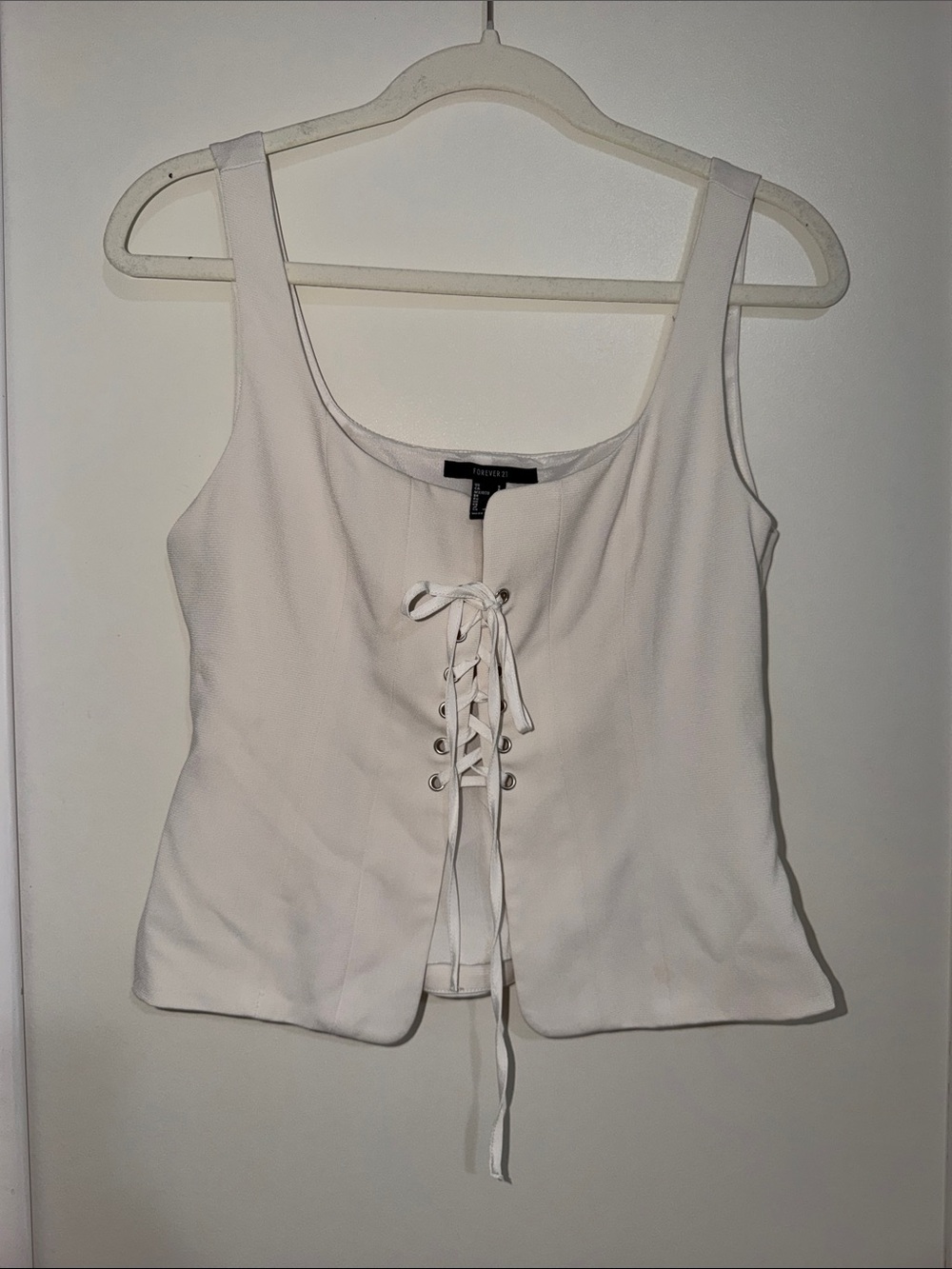 Forever 21 Ivory Lace-Up Tank Top | S